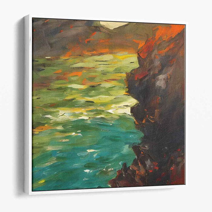 Rustic River Reflections: Impressionist Autumn Landscape Canvas Art
