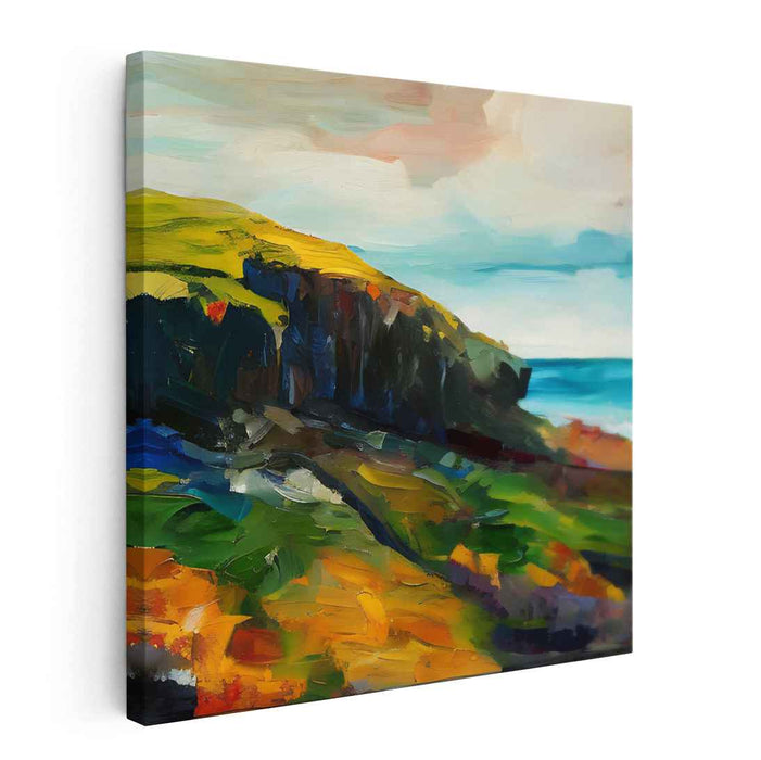 Serene Coastal Cliffside: Impressionist Landscape Canvas Art Print