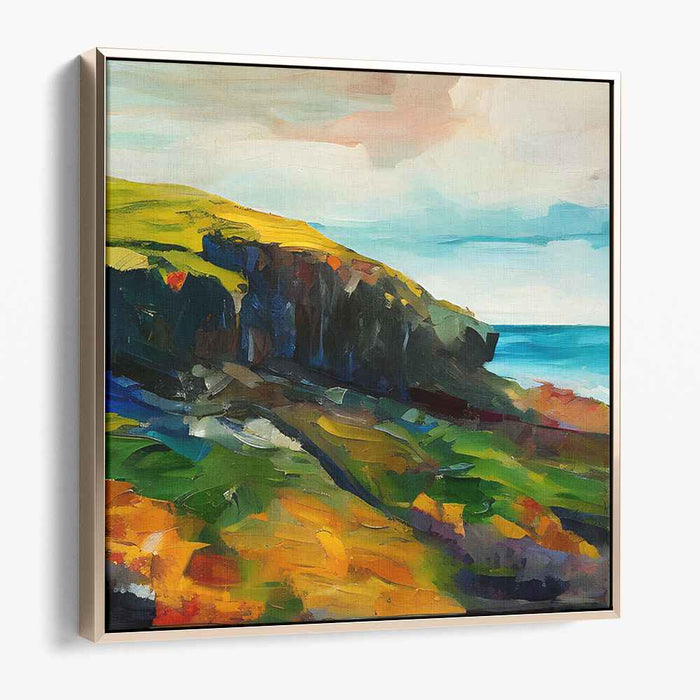 Serene Coastal Cliffside: Impressionist Landscape Canvas Art Print