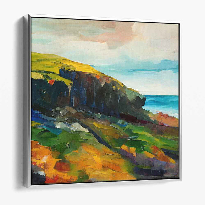 Serene Coastal Cliffside: Impressionist Landscape Canvas Art Print