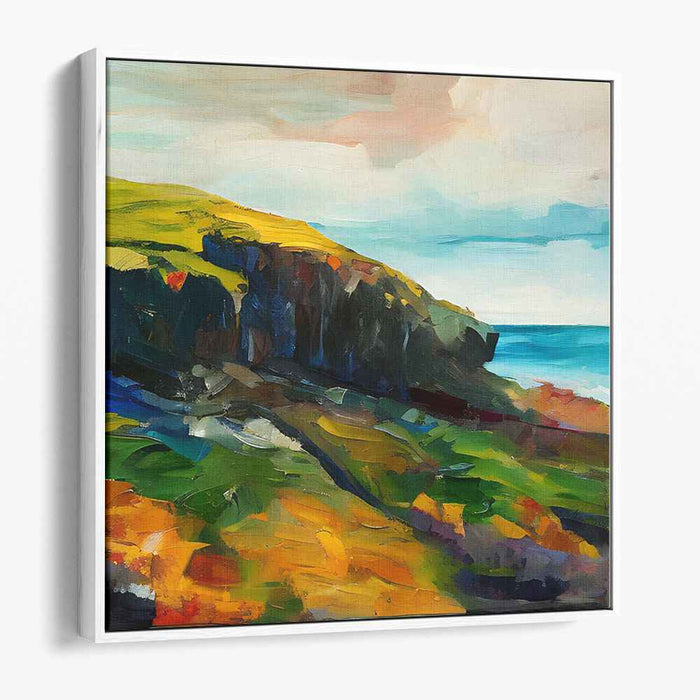 Serene Coastal Cliffside: Impressionist Landscape Canvas Art Print