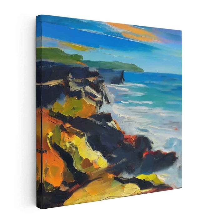 Colorful Edge Reverie: Vibrant Impressionist Cliffside Canvas Art Print