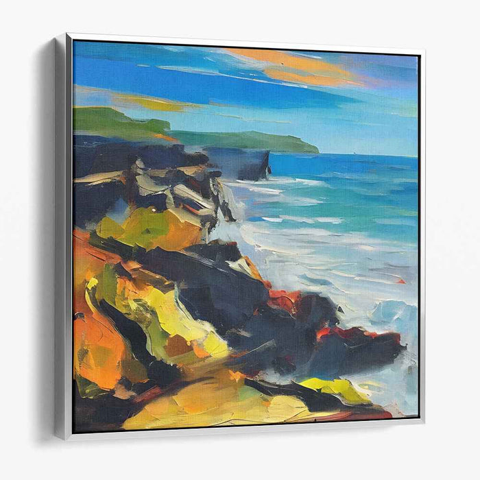 Colorful Edge Reverie: Vibrant Impressionist Cliffside Canvas Art Print