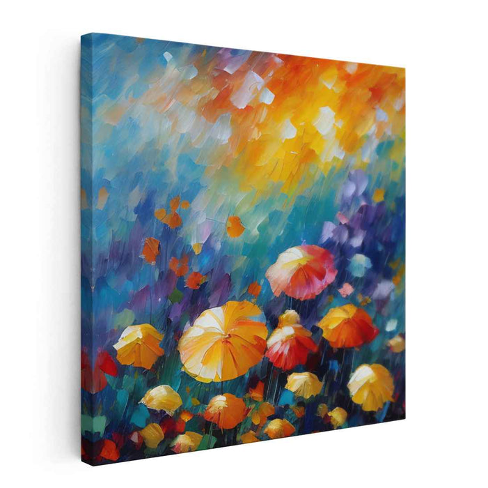 Radiant Umbrellas: Abstract Impressionist Color Burst Canvas Art Print