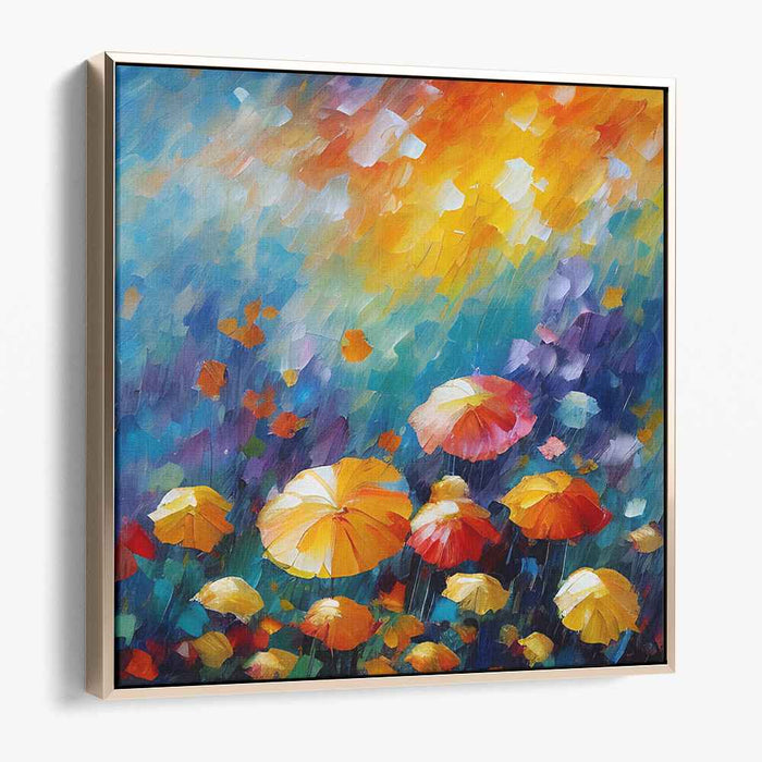 Radiant Umbrellas: Abstract Impressionist Color Burst Canvas Art Print