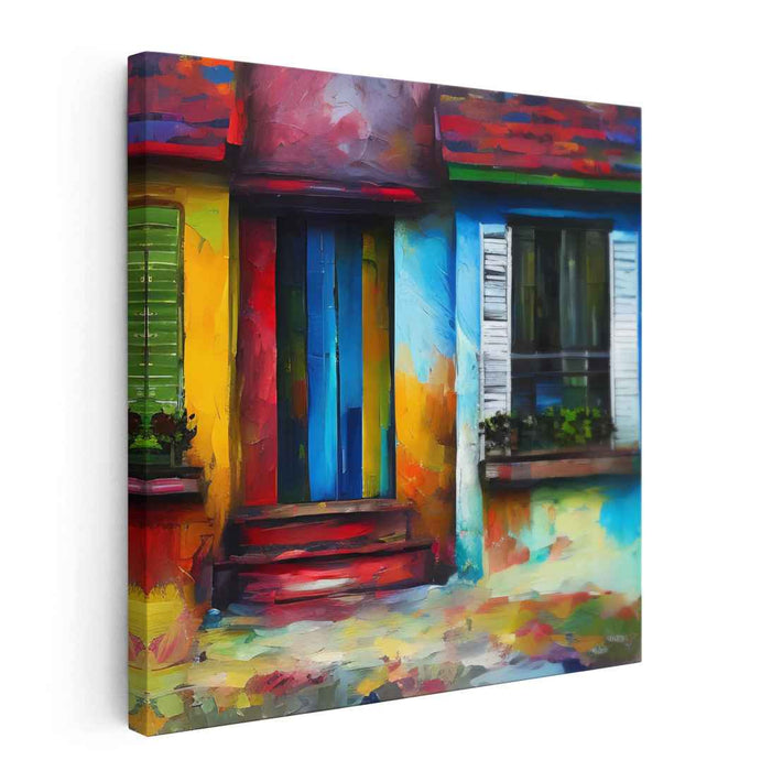 Vibrant Facade: Abstract Colorful Building Canvas Art Print