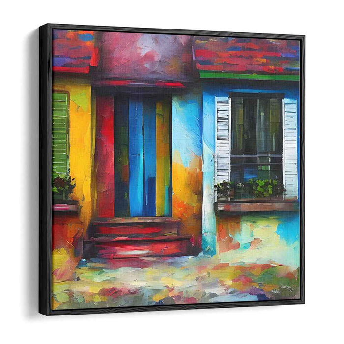 Vibrant Facade: Abstract Colorful Building Canvas Art Print
