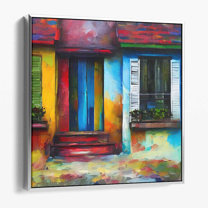 Vibrant Facade: Abstract Colorful Building Canvas Art Print