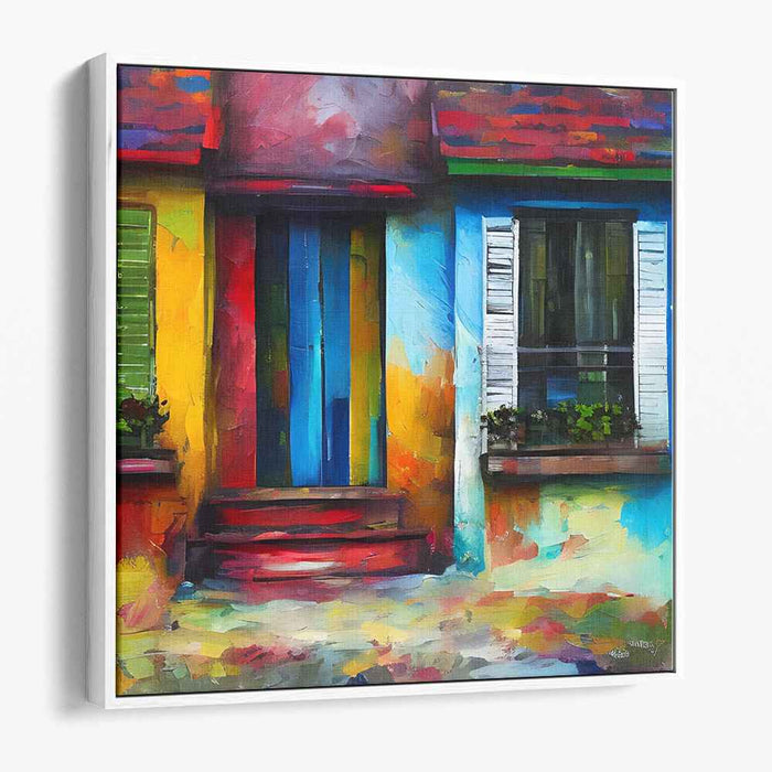 Vibrant Facade: Abstract Colorful Building Canvas Art Print