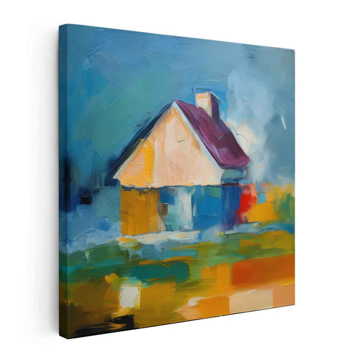 Brush Strokes Retreat: Impressionist Countryside House Canvas Art