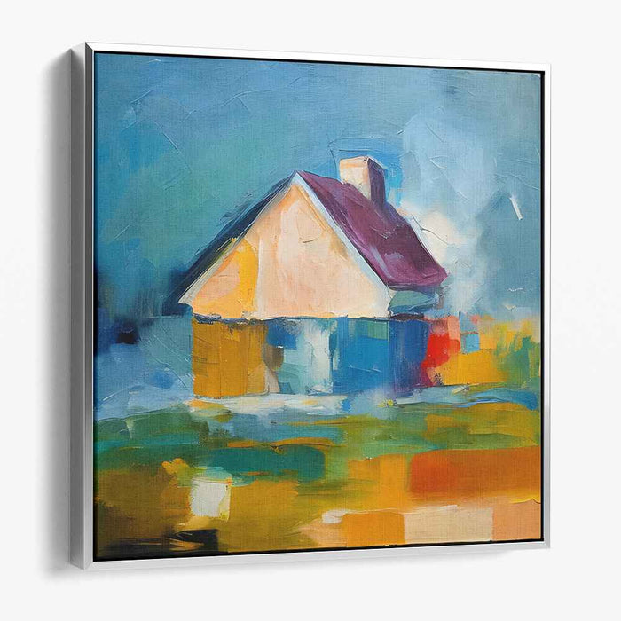 Brush Strokes Retreat: Impressionist Countryside House Canvas Art
