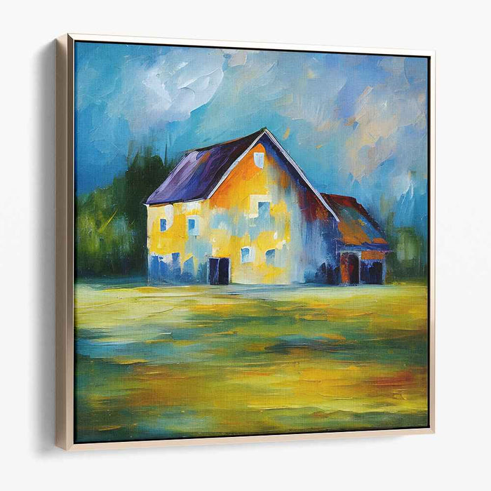 Colorful Barnyard Serenade: Impressionistic Barn in Vivid Colors Canvas Art