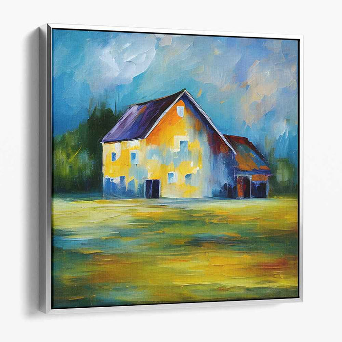 Colorful Barnyard Serenade: Impressionistic Barn in Vivid Colors Canvas Art