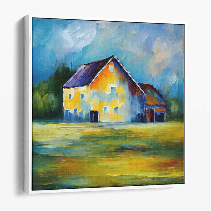 Colorful Barnyard Serenade: Impressionistic Barn in Vivid Colors Canvas Art
