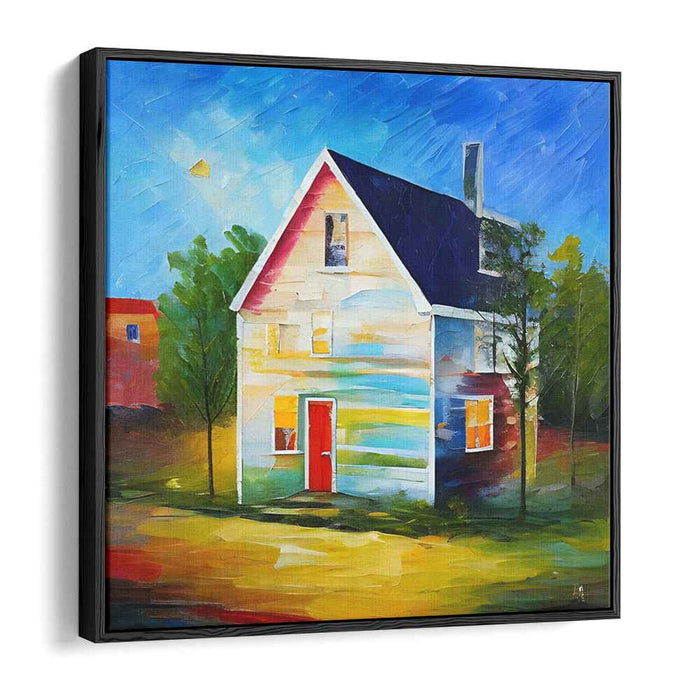 Whimsical Abode: Colorful Expressionist House Canvas Art