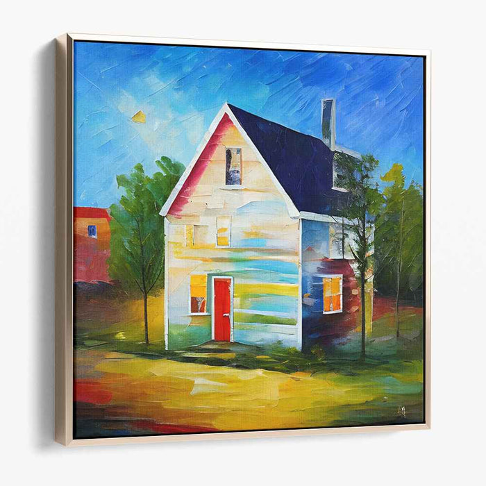 Whimsical Abode: Colorful Expressionist House Canvas Art