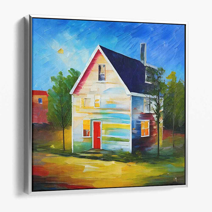 Whimsical Abode: Colorful Expressionist House Canvas Art