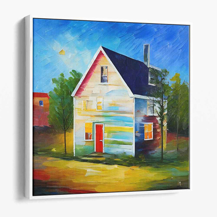 Whimsical Abode: Colorful Expressionist House Canvas Art