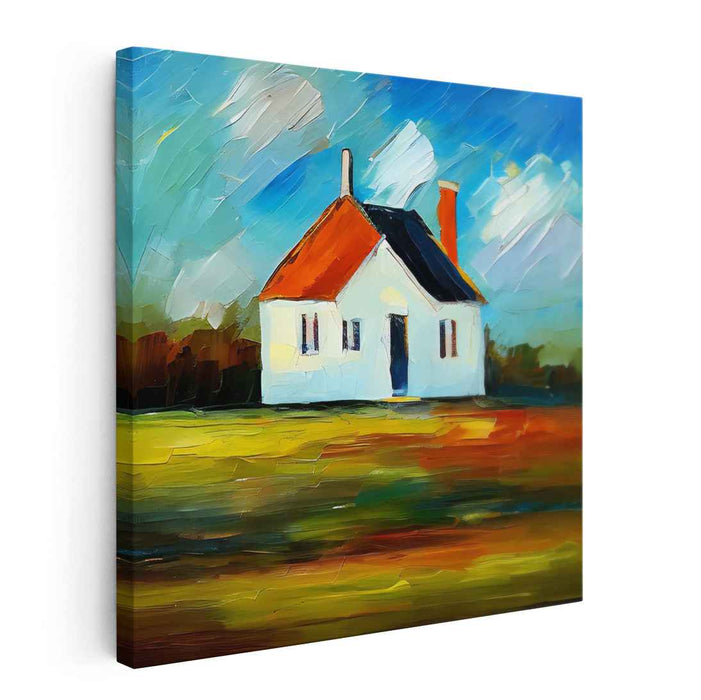 Impressionist Harvest Retreat: Post-Impressionist Homestead Canvas Art Print