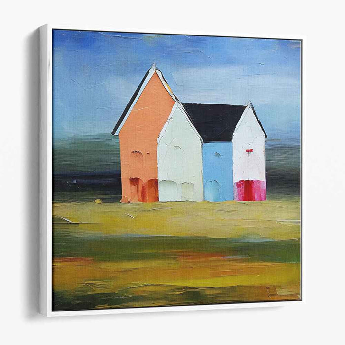 Seaside Pastel Shacks: Impressionist Beach Hut Canvas Art