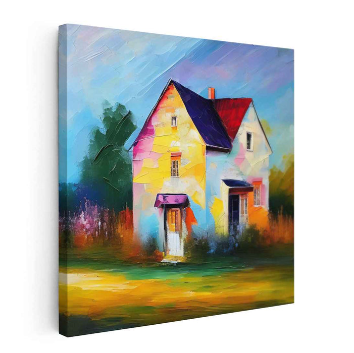 Abstract Urban Palette: Textured Colorful House Canvas Art Print