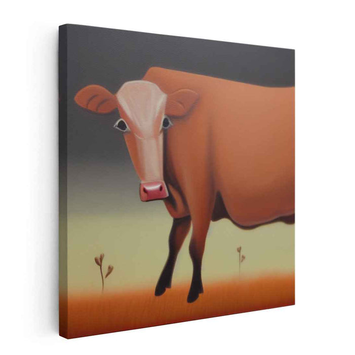 Serene Pastures: Minimalist Cow Canvas Art Print