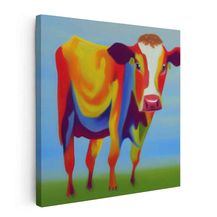 Moo-licious Color Splash: Vibrant Cow Portrait Canvas Art