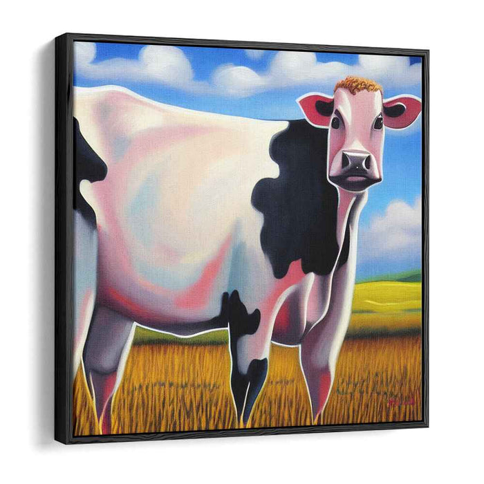 Meadow Grazing Grace: Realistic Cow in Golden Fields Canvas Art Print