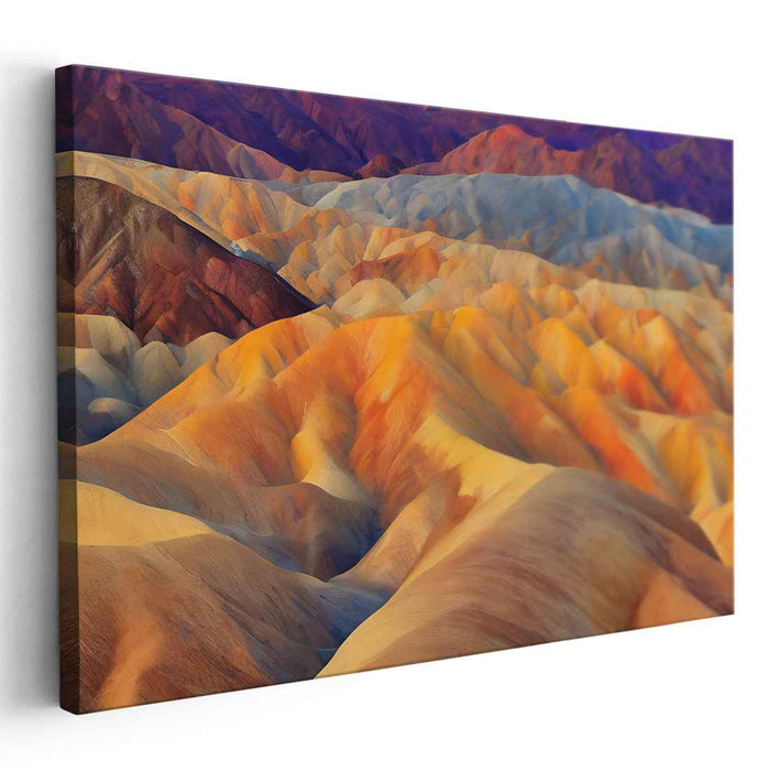 Blaze Amongst the Valleys: Vibrant Landscape of Rolling Hills in Fiery Tones Canvas Art Print