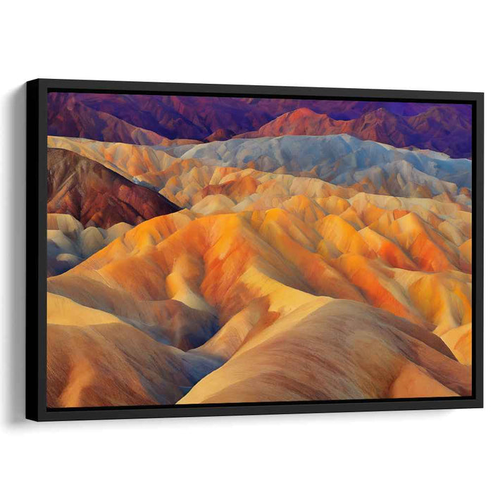 Blaze Amongst the Valleys: Vibrant Landscape of Rolling Hills in Fiery Tones Canvas Art Print