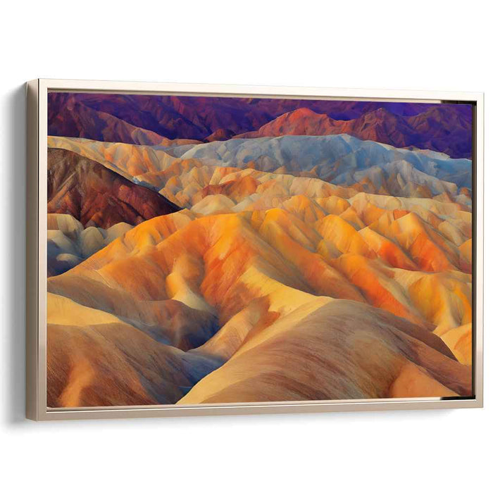 Blaze Amongst the Valleys: Vibrant Landscape of Rolling Hills in Fiery Tones Canvas Art Print