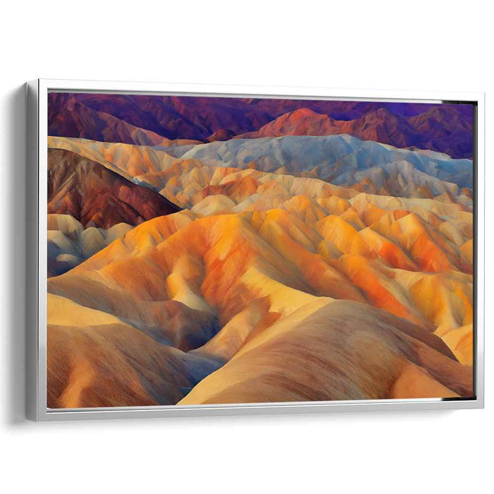 Blaze Amongst the Valleys: Vibrant Landscape of Rolling Hills in Fiery Tones Canvas Art Print