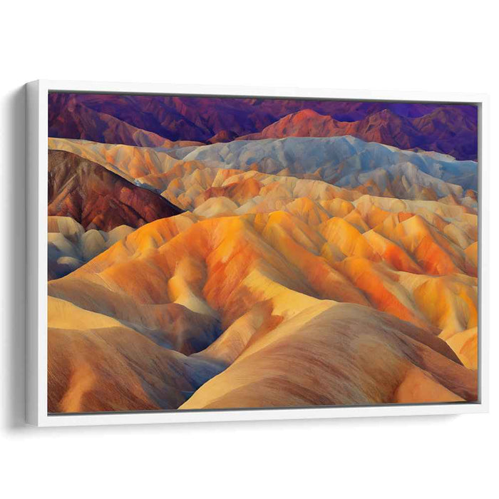 Blaze Amongst the Valleys: Vibrant Landscape of Rolling Hills in Fiery Tones Canvas Art Print