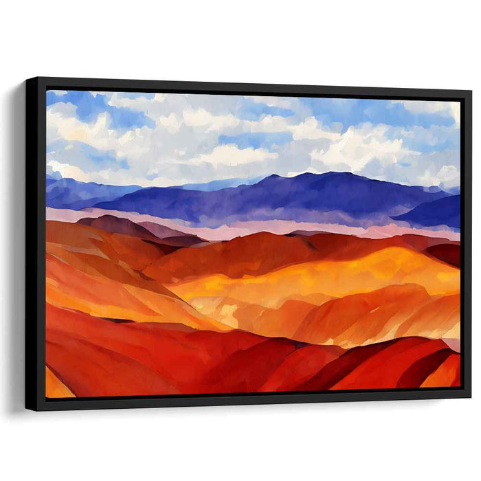 Rolling Tapestry Peaks: Impressionist Landscape of Vibrant Hills and Distant Mountains