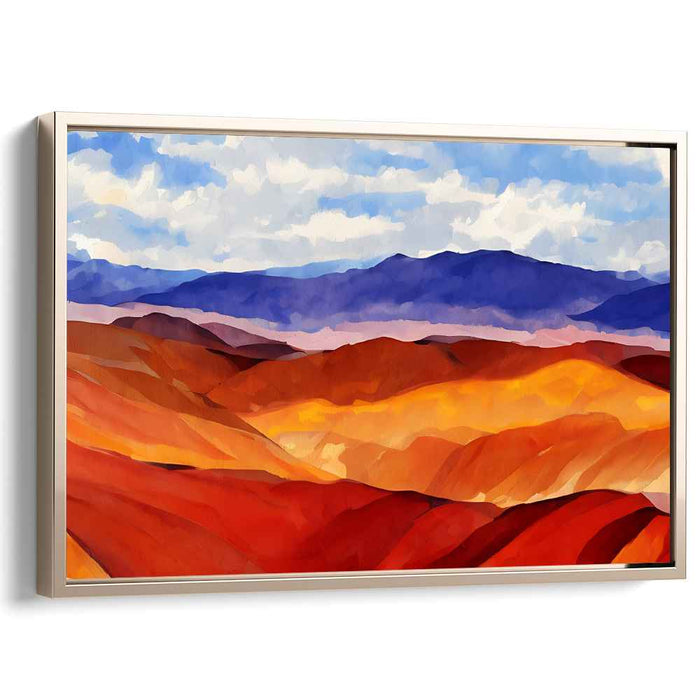 Rolling Tapestry Peaks: Impressionist Landscape of Vibrant Hills and Distant Mountains