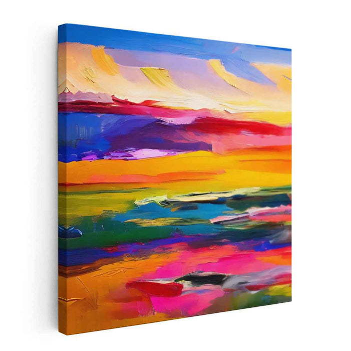 Dusk Horizon Abstraction: Abstract Sunset Landscape Canvas Art Print