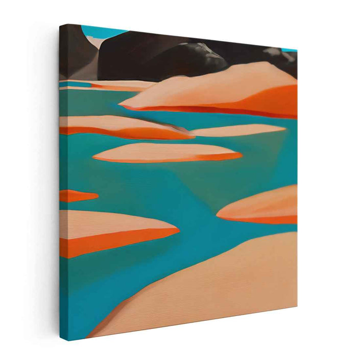 Tango of Turquoise and Tangerine: Abstract Landscape in Turquoise and Orange
