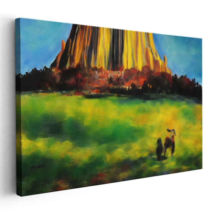 Meadow Majesty Rising High: Towering Rock Formation in Vibrant Meadow