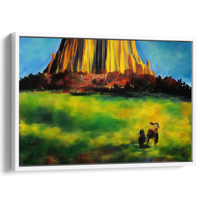 Meadow Majesty Rising High: Towering Rock Formation in Vibrant Meadow