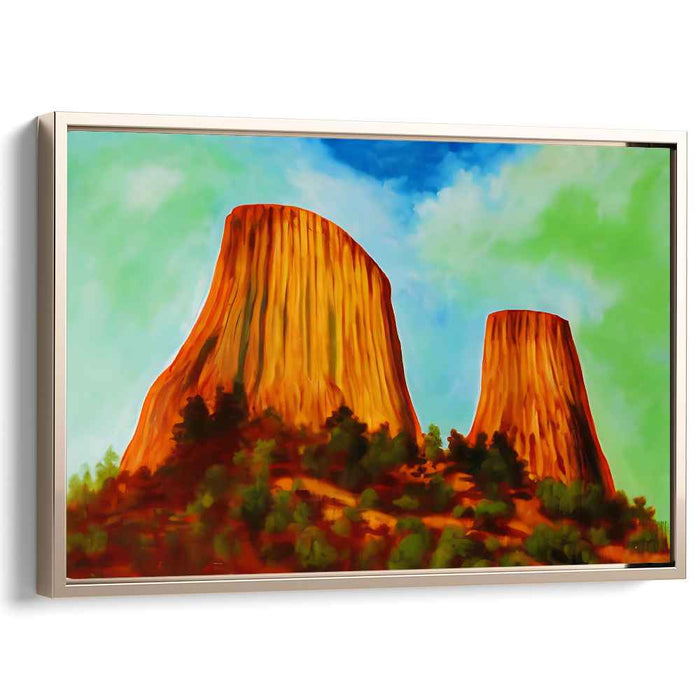 Ember Glow Above Molten Earth: Fiery Orange Rock Formations Under a Vibrant Sky