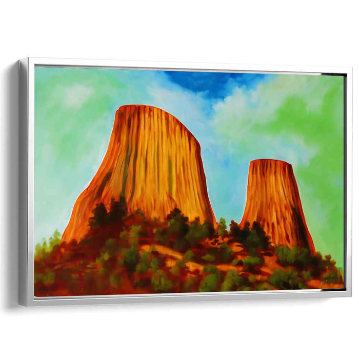 Ember Glow Above Molten Earth: Fiery Orange Rock Formations Under a Vibrant Sky