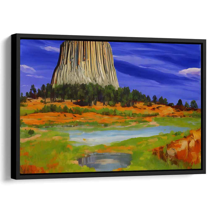 Echoing Mountain Serenity: Landscape Painting of Towering Rock and Reflective Lake