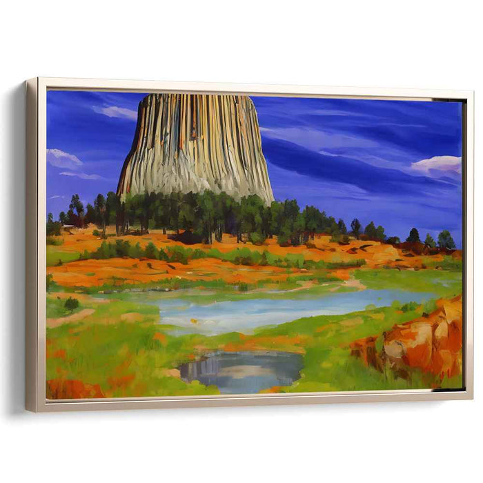 Echoing Mountain Serenity: Landscape Painting of Towering Rock and Reflective Lake