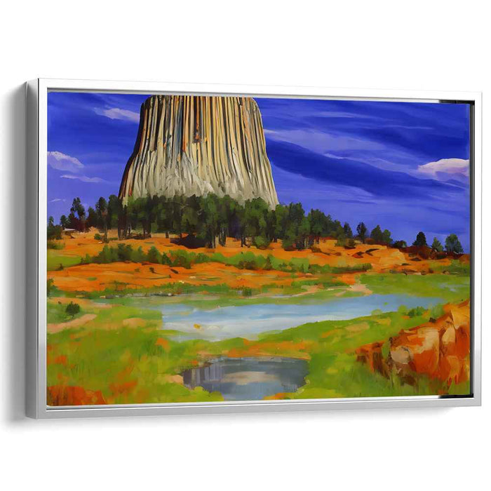 Echoing Mountain Serenity: Landscape Painting of Towering Rock and Reflective Lake