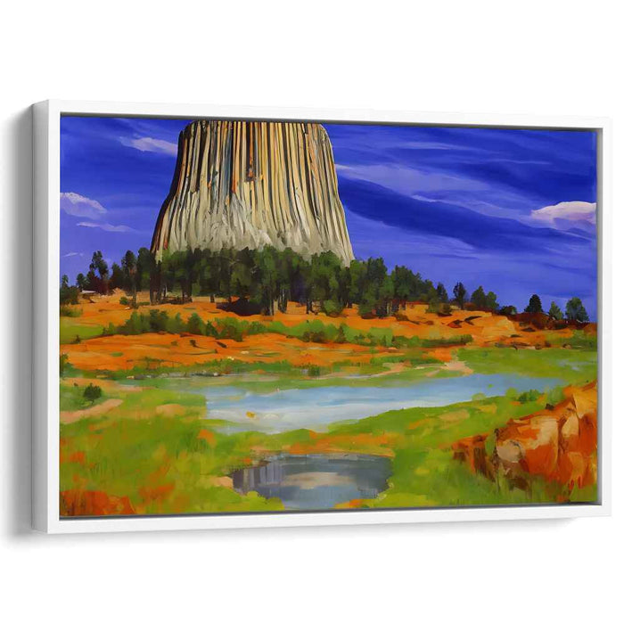 Echoing Mountain Serenity: Landscape Painting of Towering Rock and Reflective Lake