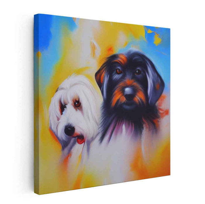 Canine Companions: Vibrant Dual Portrait of Loyal Dogs on Canvas