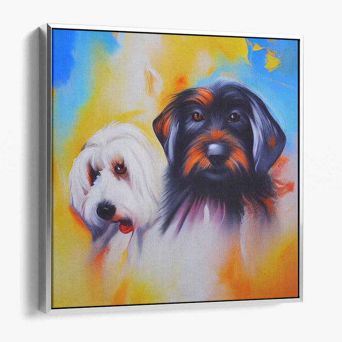 Canine Companions: Vibrant Dual Portrait of Loyal Dogs on Canvas