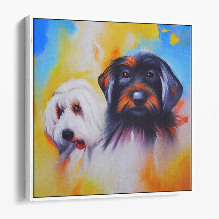 Canine Companions: Vibrant Dual Portrait of Loyal Dogs on Canvas