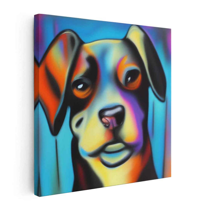 Vibrant Canine Curiosity: Contemporary Dog Portrait in Electric Hues