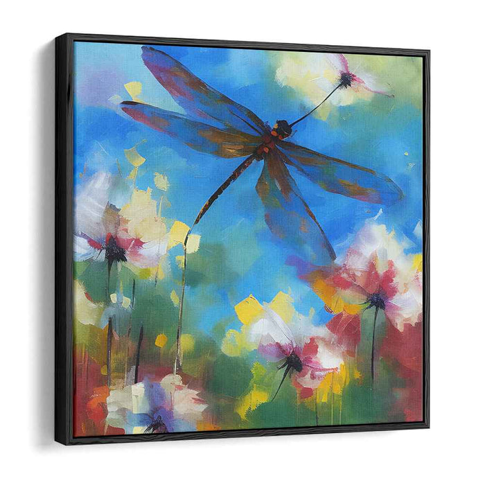 Whimsical Wings Dance Among Blooms: Colorful Dragonfly and Floral Meadow Canvas Art Print